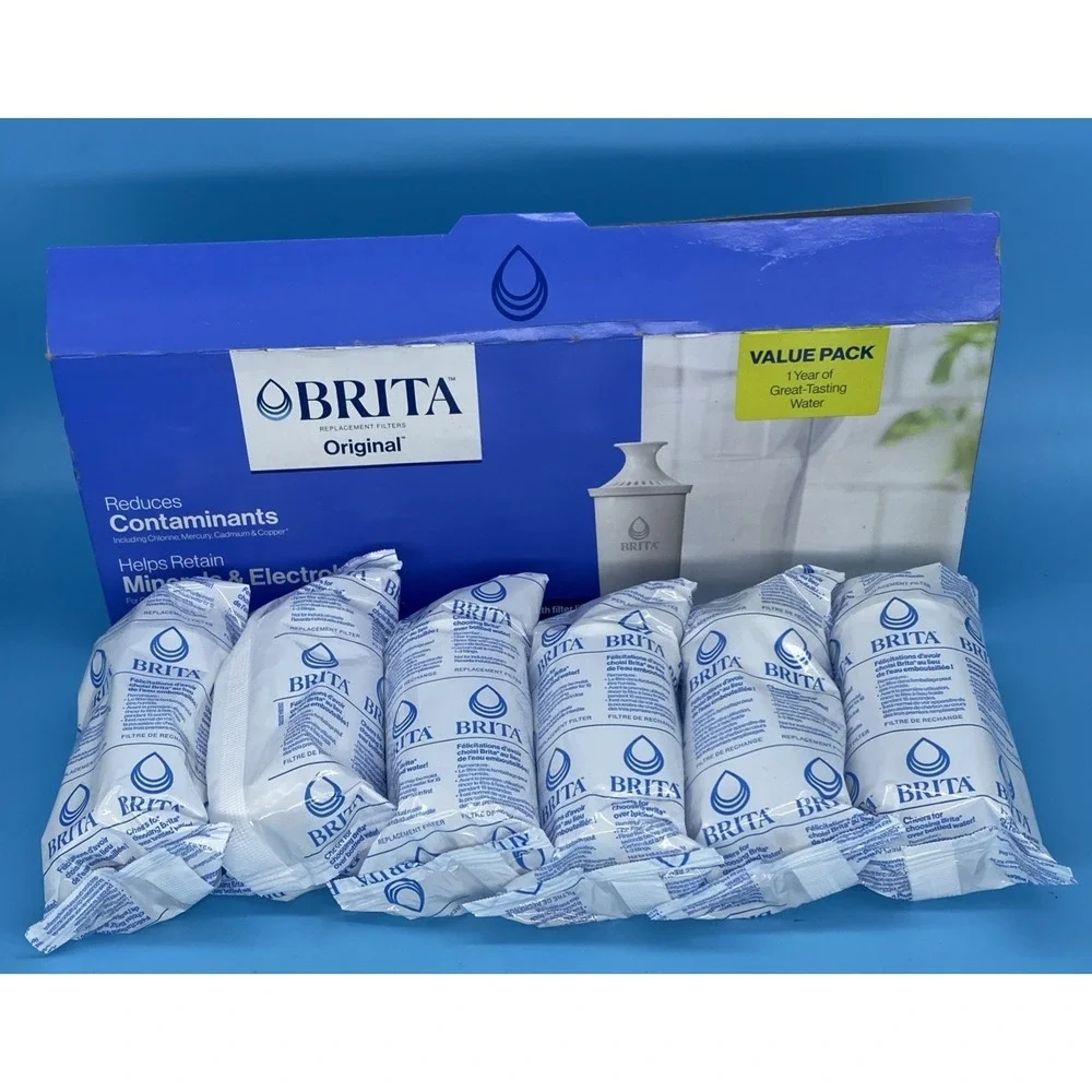 6 Pack Brita‎ Standard Water Filter OB03 for Pitchers, Dispensers Reduces Copper